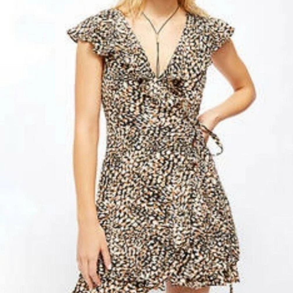 Free People French Quarter Black & Cream Floral-Print Mini Wrap Dress S